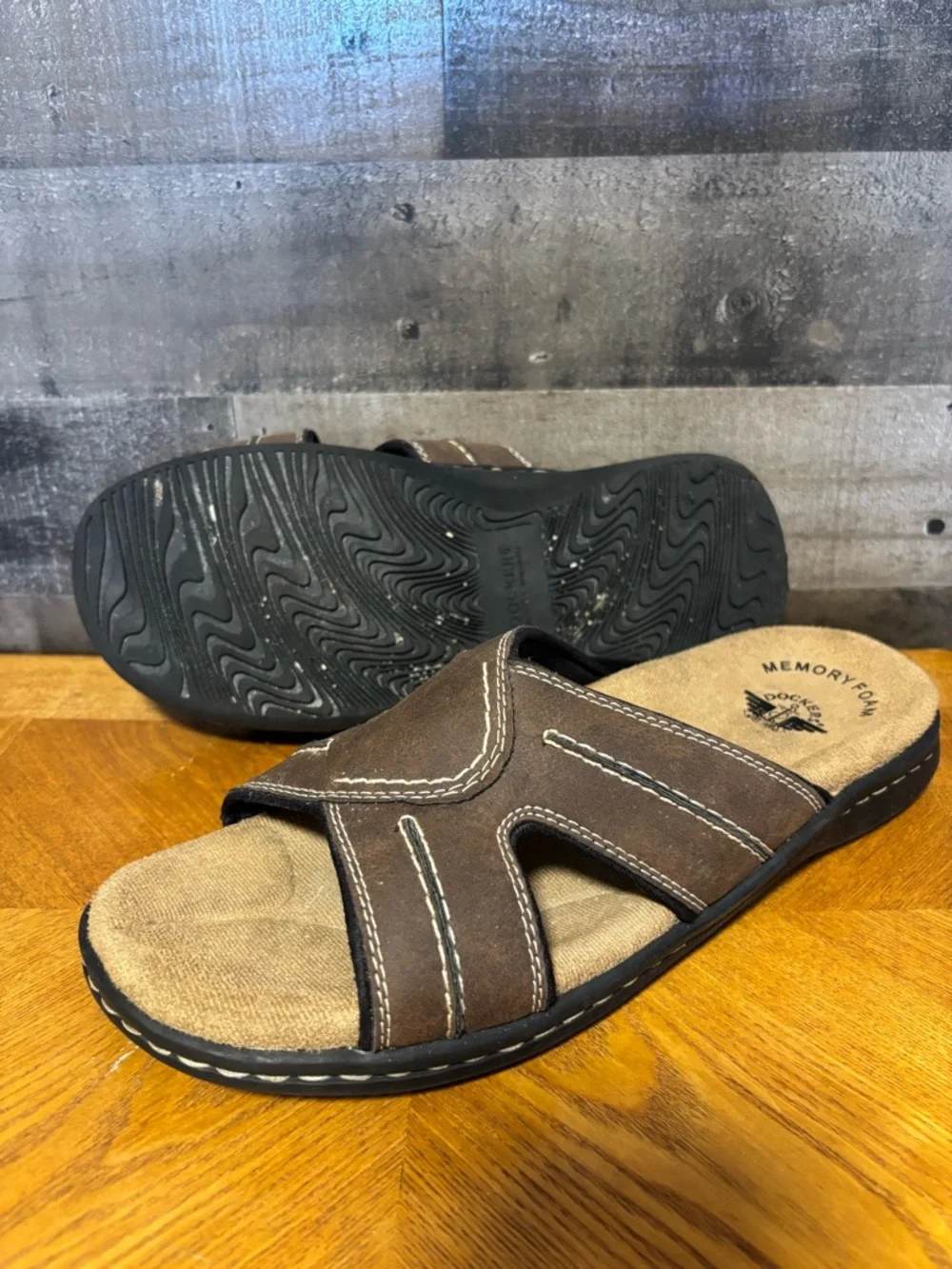 Dockers Men's Brown Slide Sandals with Contrast Stitching 9